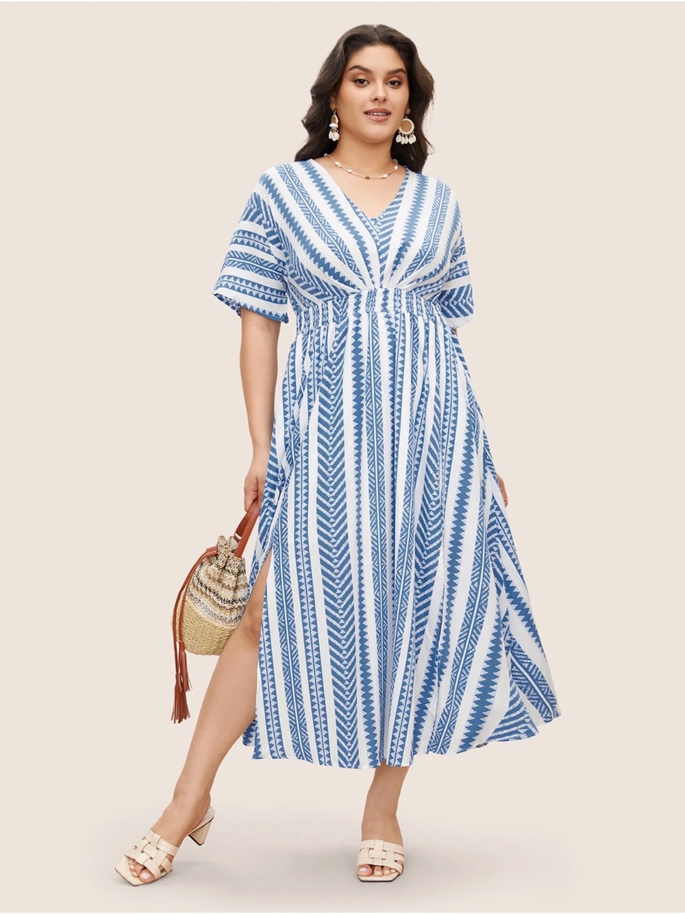 NWT BloomChic Blue and White V-Neck Striped Maxi Dress